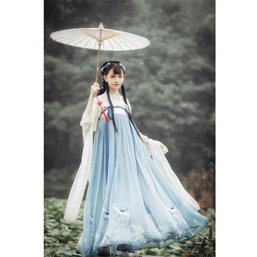New Chinese Element Set Women&#x27;s Improved Printed Hanfu Collar coat half skirt national style clothing hanfu girls dress