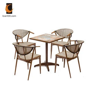 New Design Modern Rustic Wicker Aluminum Cafe Restaurant Tables Chairs Furniture Set