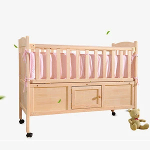 New Design pine The multifunctional pine baby bed Folding adjustable wooden baby crib