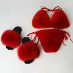 Buy New Design Real Fox Fur Bra Sexy Bra And Panties Hot Underwear