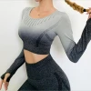 New fashion seamless tight sports gradual change T-shirt knit long sleeves yoga fitness wear casual yoga pants trousers