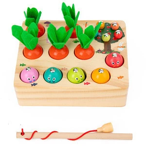 NEW funny Children&#39;s Insert early educational fishing wooden plucking radish toy carrot game baby toys for kids