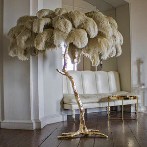 Northern Ostrich Feather Gold Copper Brass Resin Floor Lamp Feather Standing Lamps For Living Room Floor Light