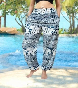 Trendy Thai Elephant Trousers - Elastic Waist with Drawstring - Women  Animal Print Pants