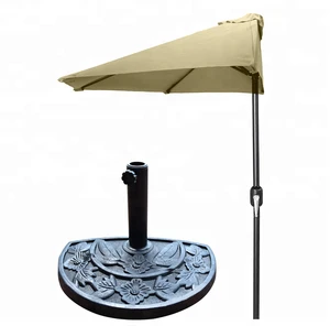 Patio Aluminum Half Umbrella 9&#39; Diam. UV Resistant, Base Included, Tan