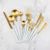 Portugal Style Cutlery White And Gold Metal Plated Spoons Knives Forks Stainless Steel Gold Silverware