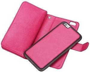 Premium Leather Wallet Case Magnetic Detachable Slim Back Cover Card Holder Slot Wrist Strap Case for iPhone 7