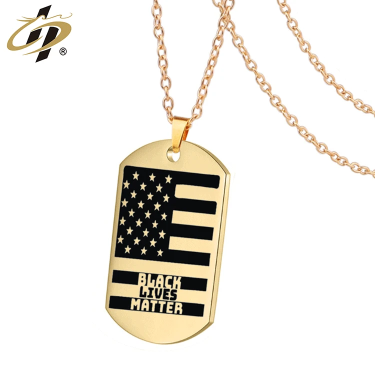 Promotional gift custom gold jewelry metal dog tag with necklace