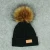 Import promotional kids winter raccoon fur pom knitted hat babies beanie hat knitted from China
