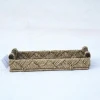 rectangular seagrass woven decorative table storage tray with wood handle