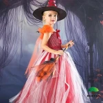 Red Cute Childrens Halloween SOS Witch Also Crazy Cosplay Role Playing Mesh Tutu Dress