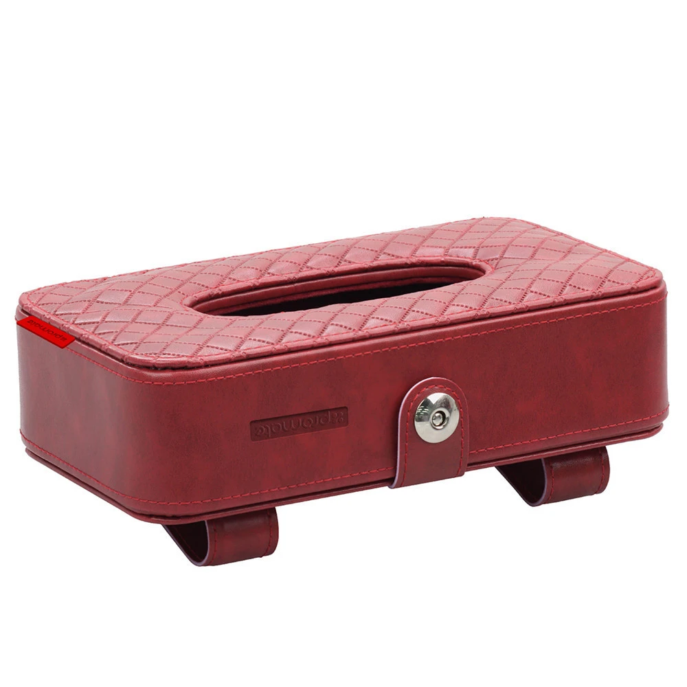 Red PU leather sun visor car tissue box facial tissue holder