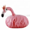 Reusable Customized Novelty Cartoon Pink Flamingo Figure Vinyl Plastic Waterproof Bath Baby Shower Cap for Children Shampoo Fun