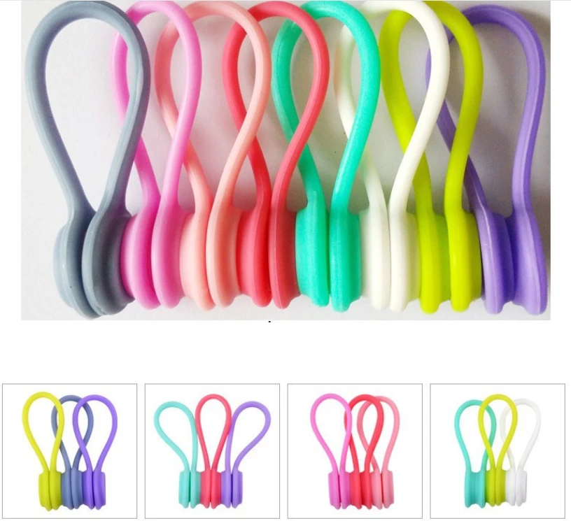 Reusable magnetic silicone magnet earphone cable organizer winder ties