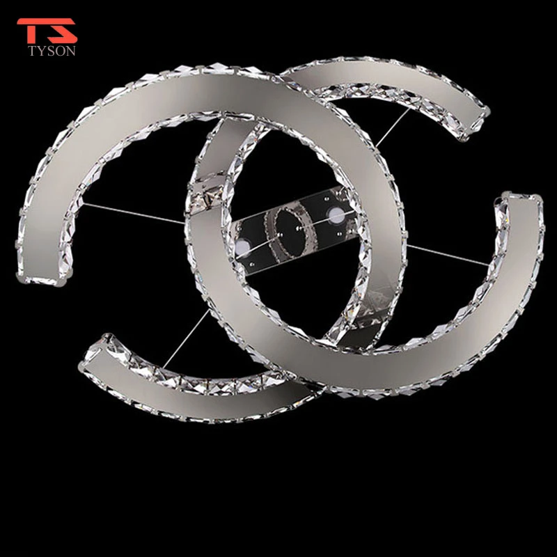 Round Ring Shape Natural  Led Chandelier Pendant Light Crystal Pendant Lamp Iron For Din Room