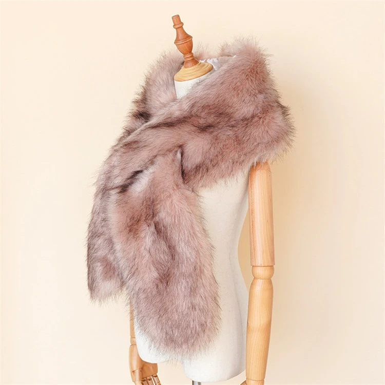 S4786 newwomen&#x27;s winter fox fur luxury long big scarf wraps faux fur collar scarf shrug fake faux fur shawls for wedding