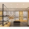 Shoe store design with modern wood display cabinet and shoe display stand
