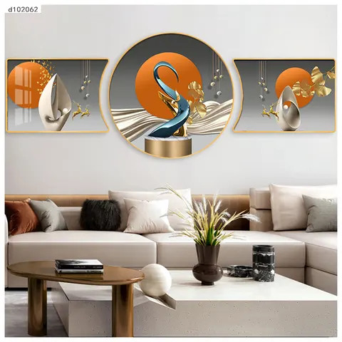 Simple Living Room Decoration Crystal Porcelain Painting Modern Hanging Painting Geometry 3PCS Wall Art