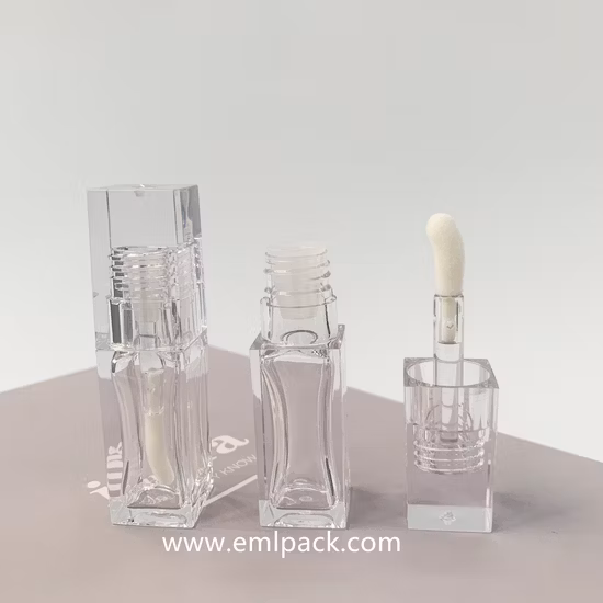 Emily LG4010 Custom 7ml Square Clear Lip Gloss Tubes Container Cosmetic Tubes Packaging for Lipstick Blush Lipgloss Tubes with Big Brush PETG Lipoil Container