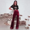Spring new style Womens high-waisted stretch gold velvet casual wide leg pants bell-bottom pants work pants