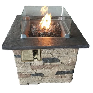 Square Outdoor Propane Gas Fire Pit Table with Culture Stone Look