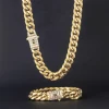 Stainless Steel 6-14Mm Cuban Chain Round Grinding Dense Zircon Buckle Men Hip Hop Necklace