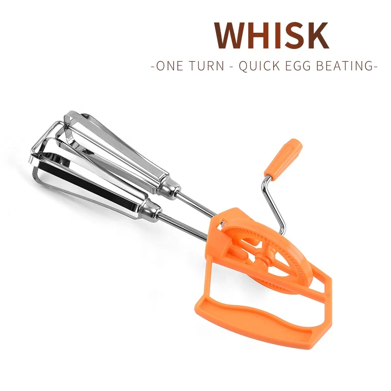 Stainless Steel Semi-automatic Eggbeater Rotating Egg Mixer Whisk Press Type Egg Beater