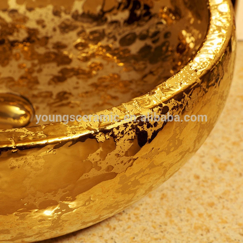 Stately gold color art porcelain ceramic bathroom sinks