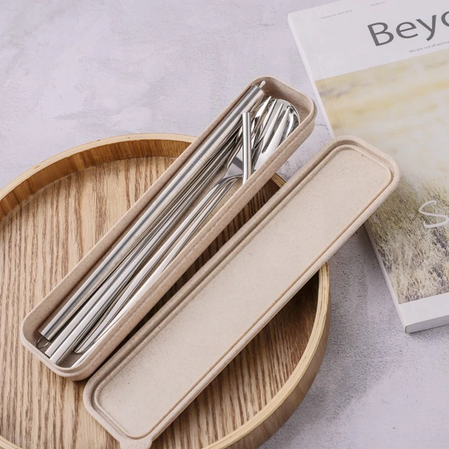 Steel Stainless Travel Portable Korean Chopsticks Straw And Fork Spoon Set