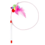 Steel Wire Cat Toy Plastic Pole Feather Cat Teaser Stick Interactive Cat Playing Toy Teaser Stick With Plush Fish Mouse