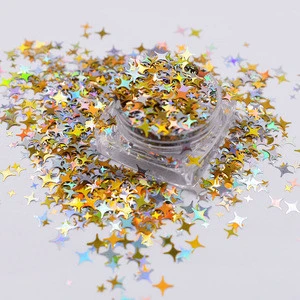 Super beautiful mixed chunky holographic glitters four-pointed star shaped glitter for body,nail,printing,leather craft