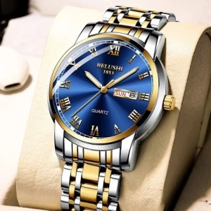 Top Brand Luxury BELUSHI 556  Luminous Waterproof Mens Watch Stainless Steel Watch Quartz Date Calendar Business Wristwatches