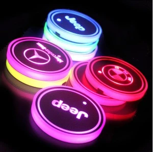 Universal Car Atmosphere Light Acrylic RGB USB Charging Luminescent Cup Mat Pad LED Car Cup Holder
