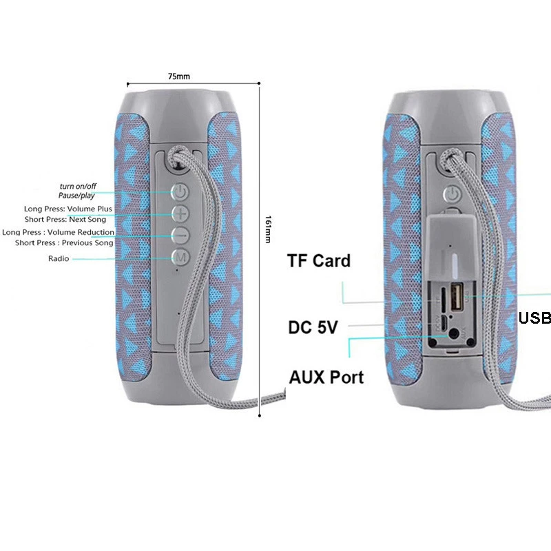 USB Speakers Column Subwoofer Support AUX TG117 Outdoor Waterproof Wireless-Bass BT