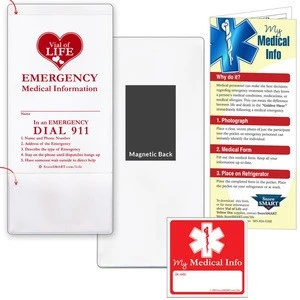 Vial / File of Life: Medical and Hospital Pocket - Magnet or Adhesive Back - PVC Plastic - Custom Printed - VHTS-PRINT