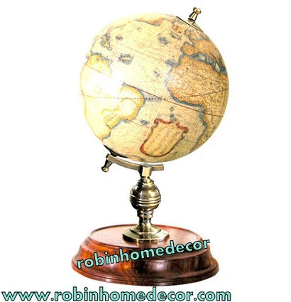 Victorian Authentic Models Student Small World Globe With Brass &amp; Wood Base