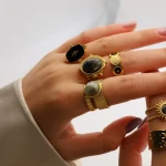 Vintage Natural Stone Ring Stainless Steel Gold Rings Trendy Fashion France Chic Jewelry Ring Factory Wholesale