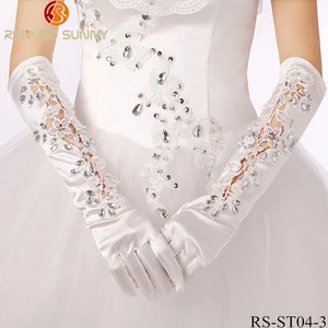Wedding Planning Womens Rhinestone Pierced Lace Satin Bridal Gloves