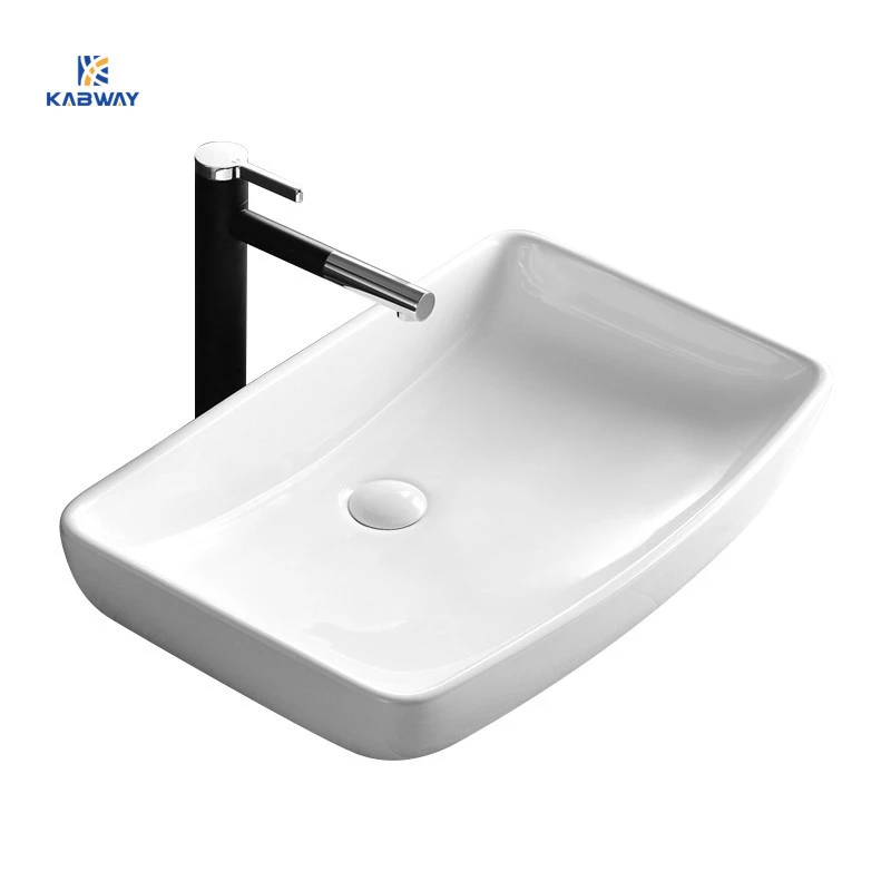 White ceramic sink large capacity counter top bathroom hand wash basin