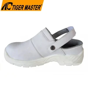 White Microfiber Leather Oil Acid Resistant PU Sole Steel Toe Puncture Proof No Laces Chef Kitchen Summer Sandal Work Safety Shoes for Men