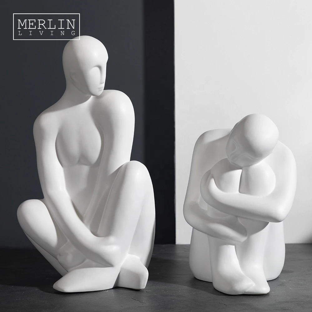 White modern statue human body art sculpture ceramic figurine crafts ornament home interior accessories for living room decor