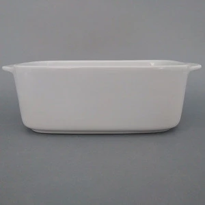 wholesale bakeware cooking white ceramic baking plate cake pan with handle