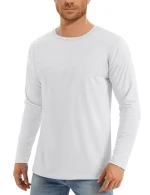 Wholesale Casual Long Sleeve O-Neck T-Shirt for Men Custom Logo Printing 100% Polyester Solid Pattern Knitted Tops