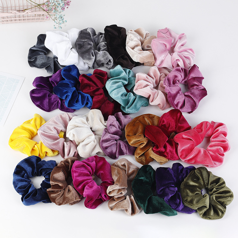 Wholesale colored velvet hair accessories popular colorful hair scrunchies for girls