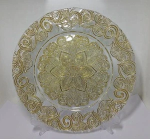 wholesale custom hand make premium gold glass beaded charger plate