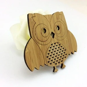 Wholesale custom owl shape natural bamboo coaster crafts