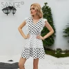 wholesale customization summer women fashion v-neck polka Dot Ruffle short sleeveless casual sweet dress