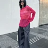 wholesale loose knitted woman sweater ladies crew neck long sleeve wool mohair pullover knit sweater