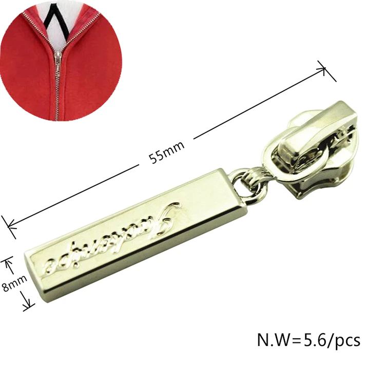 Wholesale Newest Metal Zipper Head Slider  Carved Brand Logo Zipper Puller Custom For Garment