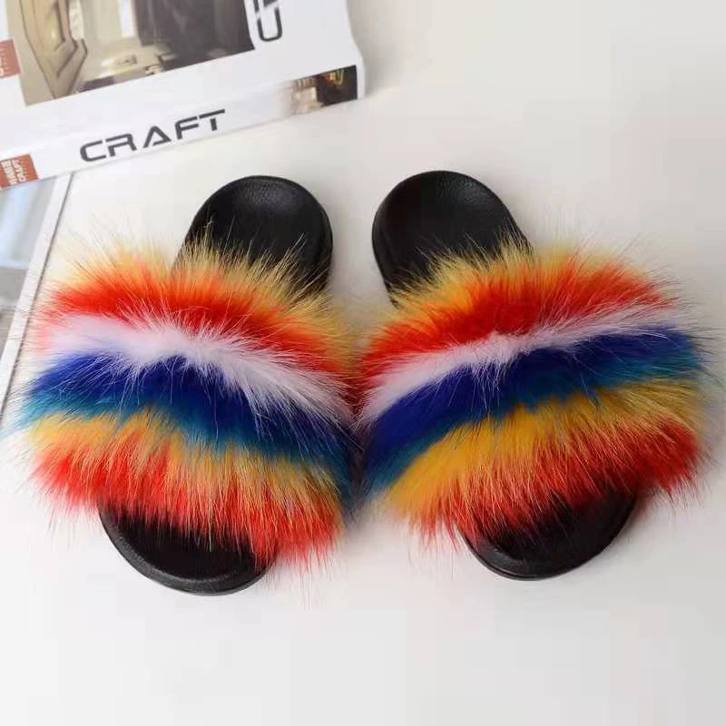 Wholesale Outdoor faux fur upper slides slippers for women and kids